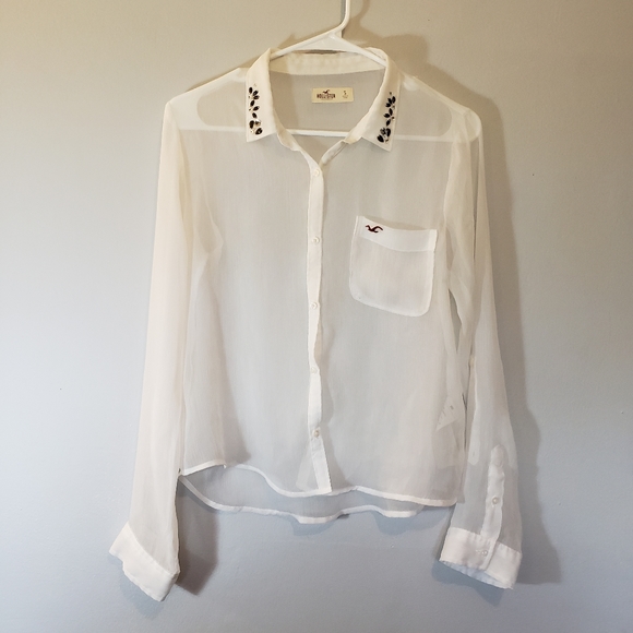 Hollister Tops - Hollister Sheer White Button up Blouse Size Small